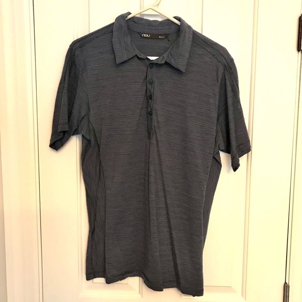 Nau blue/gray striped polo shirt, size M